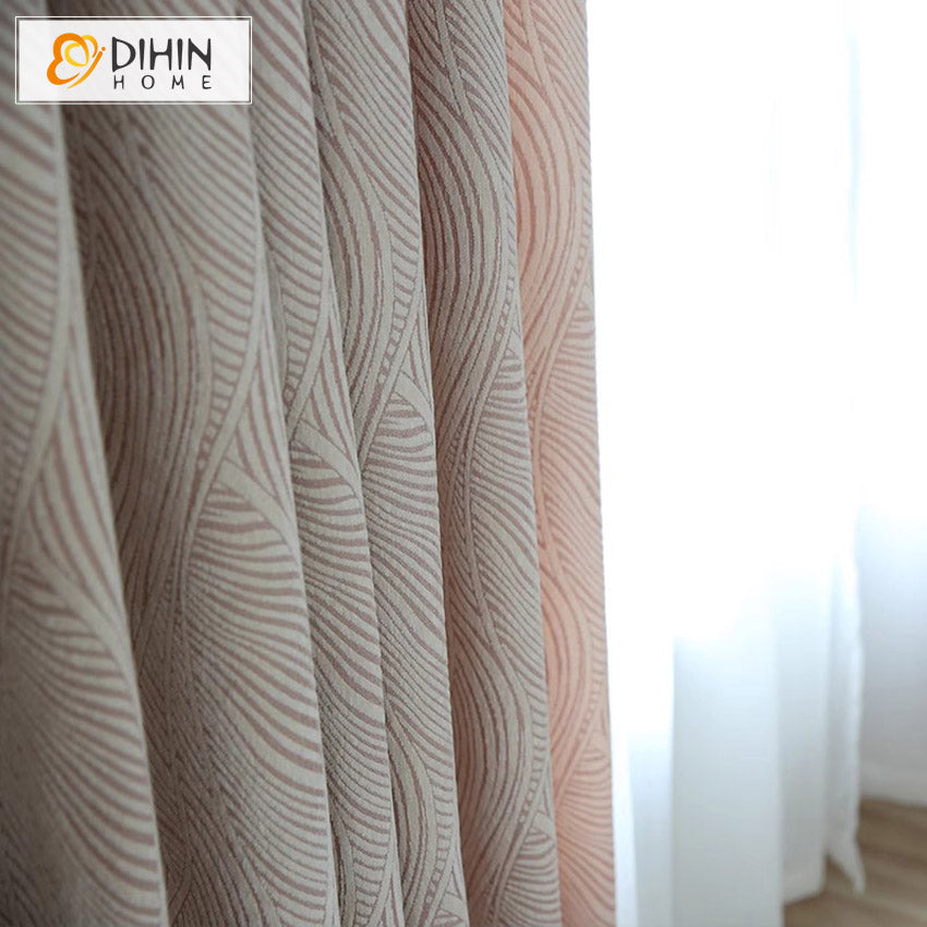 DIHIN HOME European Fashion Striped Flowers Jacquard,Blackout Grommet Window Curtain for Living Room