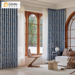 DIHIN HOME European Blue Color Jacquard,Blackout Grommet Window Curtain for Living Room