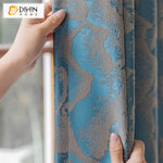 DIHIN HOME European Blue Color Jacquard,Blackout Grommet Window Curtain for Living Room