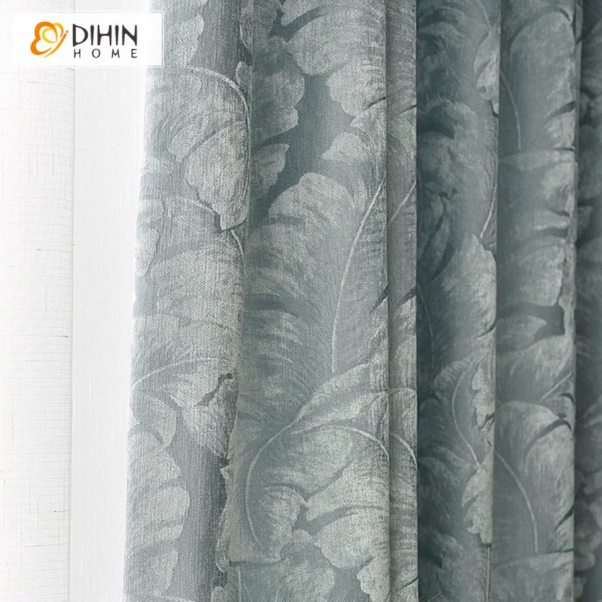 DIHIN HOME Retro Abstract Leaves Jacquard,Blackout Grommet Window Curtain for Living Room