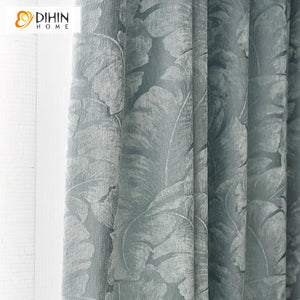 DIHIN HOME Retro Abstract Leaves Jacquard,Blackout Grommet Window Curtain for Living Room