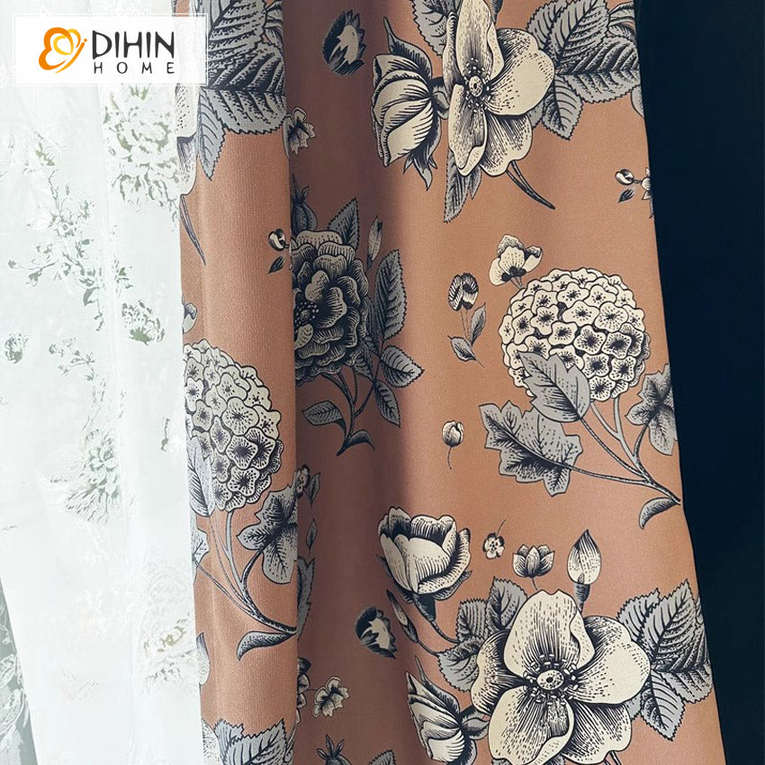 DIHIN HOME American Pastoral Thickness Flowers Printed,Blackout Grommet Window Curtain for Living Room (Copy)