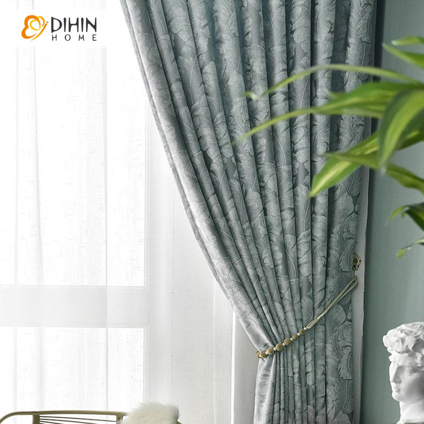 DIHIN HOME Retro Abstract Leaves Jacquard,Blackout Grommet Window Curtain for Living Room