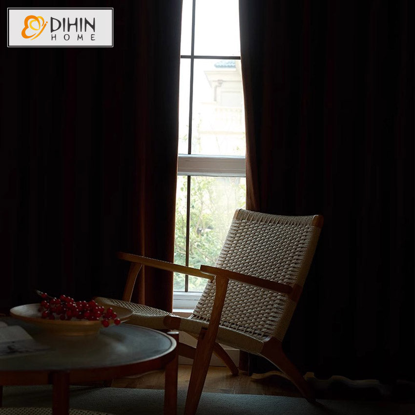 DIHIN HOME European Luxury Coffee Color Jacquard,Grommet Window Curtain for Living Room,Customzied Curtains