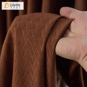 DIHIN HOME European Luxury Coffee Color Jacquard,Grommet Window Curtain for Living Room,Customzied Curtains