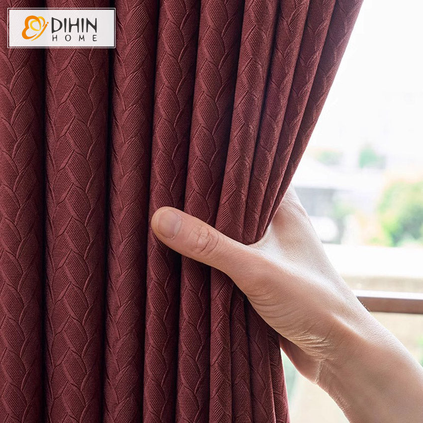 DIHIN HOME European Luxury Wine Red Color Jacquard,Grommet Window Curtain for Living Room,Customzied Curtains