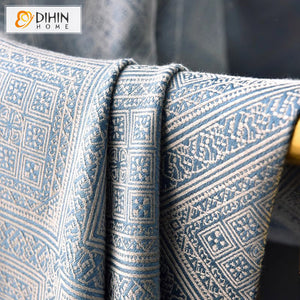 DIHIN HOME European Geometric Jacquard,Blackout Grommet Window Curtain for Living Room