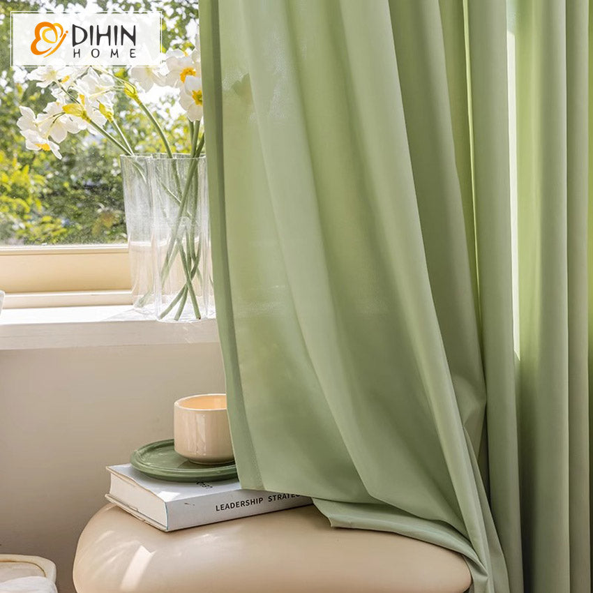 DIHIN HOME Modern Green Color,Blackout Grommet Window Sheer Curtain for Living Room,52x63-inch,1 Panel