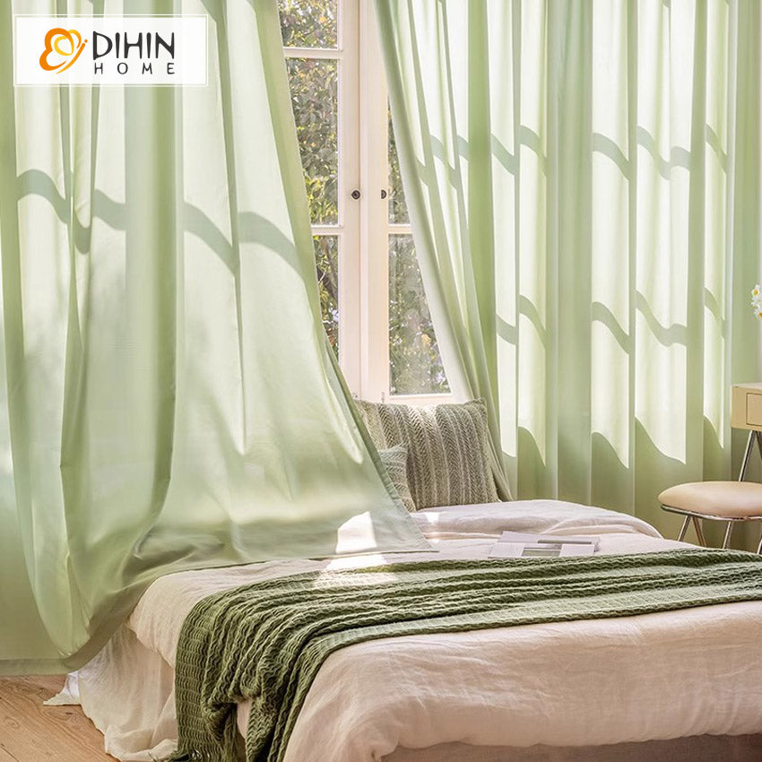 DIHIN HOME Modern Green Color,Blackout Grommet Window Sheer Curtain for Living Room,52x63-inch,1 Panel