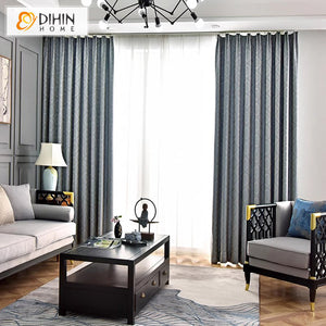 DIHIN HOME European Geometric Jacquard,Blackout Grommet Window Curtain for Living Room