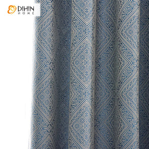 DIHIN HOME European Geometric Jacquard,Blackout Grommet Window Curtain for Living Room