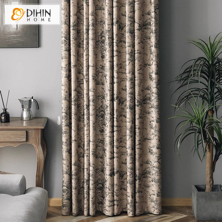 DIHIN HOME European Retro Thickness Abstract Jacquard,Blackout Grommet Window Curtain for Living Room