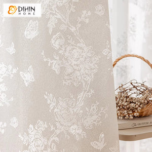 DIHIN HOME European White Jacquard,Blackout Grommet Window Sheer Curtain for Living Room,52x63-inch,1 Panel