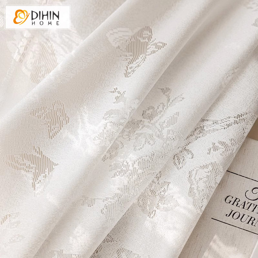 DIHIN HOME European White Jacquard,Blackout Grommet Window Sheer Curtain for Living Room,52x63-inch,1 Panel