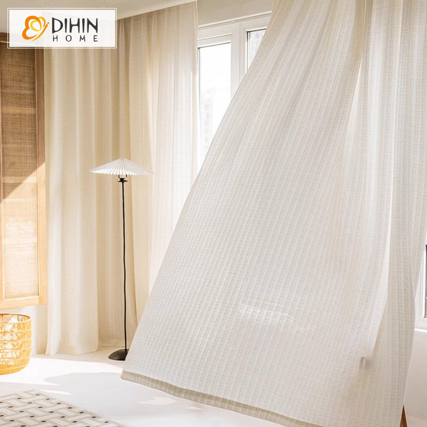 DIHIN HOME Modern White Geometric,Blackout Grommet Window Sheer Curtain for Living Room,52x63-inch,1 Panel