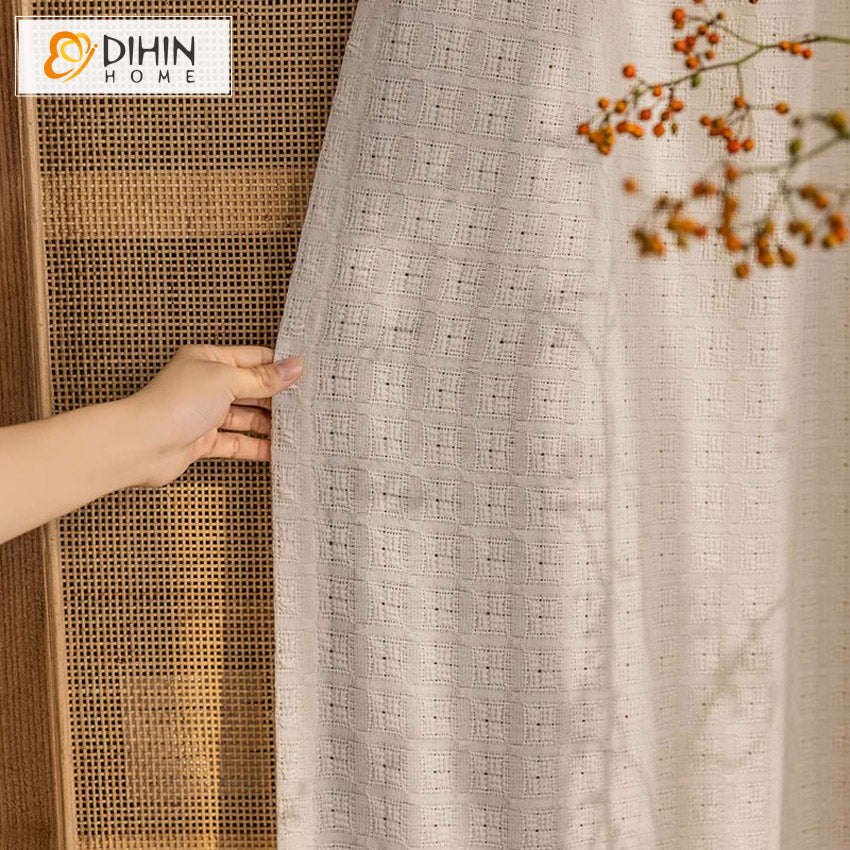 DIHIN HOME Modern White Geometric,Blackout Grommet Window Sheer Curtain for Living Room,52x63-inch,1 Panel