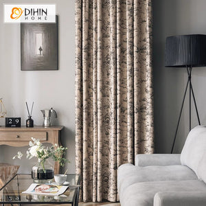 DIHIN HOME European Retro Thickness Abstract Jacquard,Blackout Grommet Window Curtain for Living Room