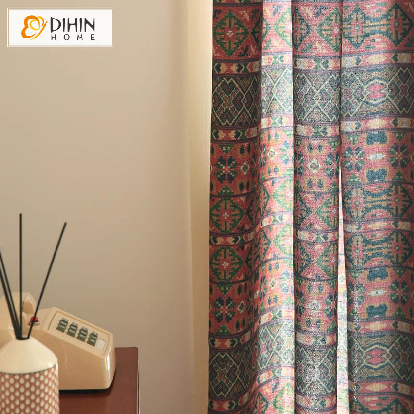 DIHIN HOME Bohemian Abstract Geometric,Grommet Window Curtain for Living Room,Customzied Curtains