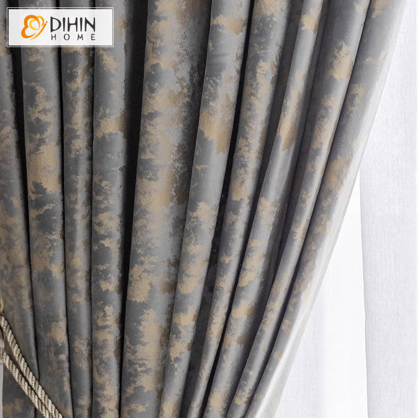 DIHIN HOME European Retro Abstract Jacquard,Blackout Grommet Window Curtain for Living Room