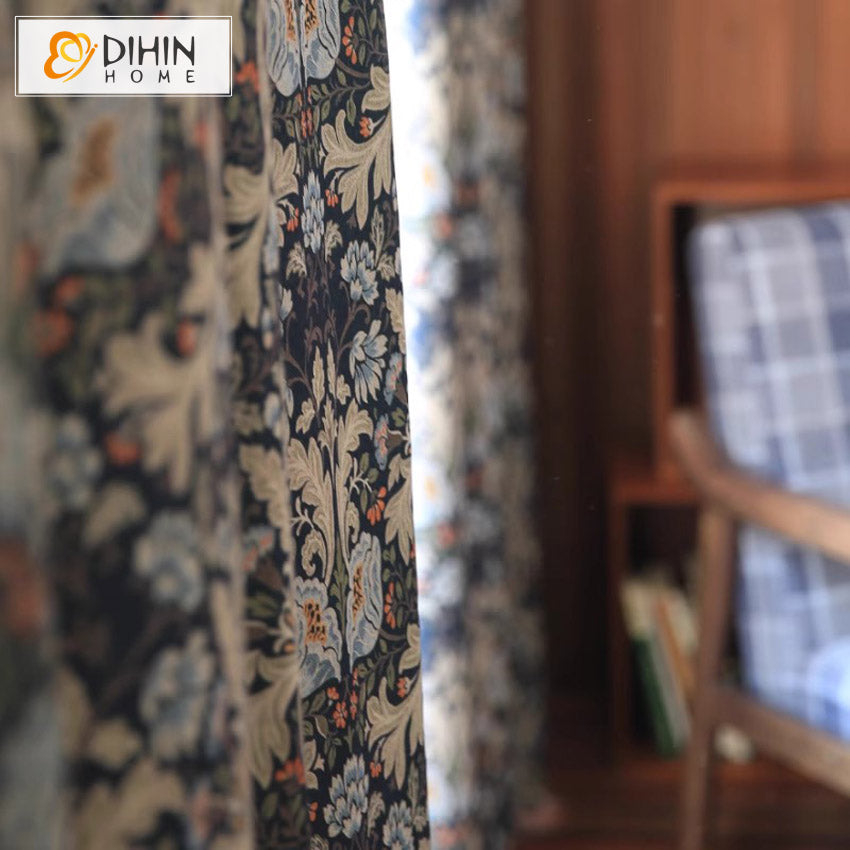 DIHIN HOME American Pastoral Abstract Jacquard,Grommet Window Curtain for Living Room,Customzied Curtains