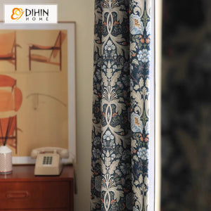 DIHIN HOME American Pastoral Abstract Jacquard,Grommet Window Curtain for Living Room,Customzied Curtains