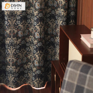 DIHIN HOME American Pastoral Abstract Jacquard,Grommet Window Curtain for Living Room,Customzied Curtains