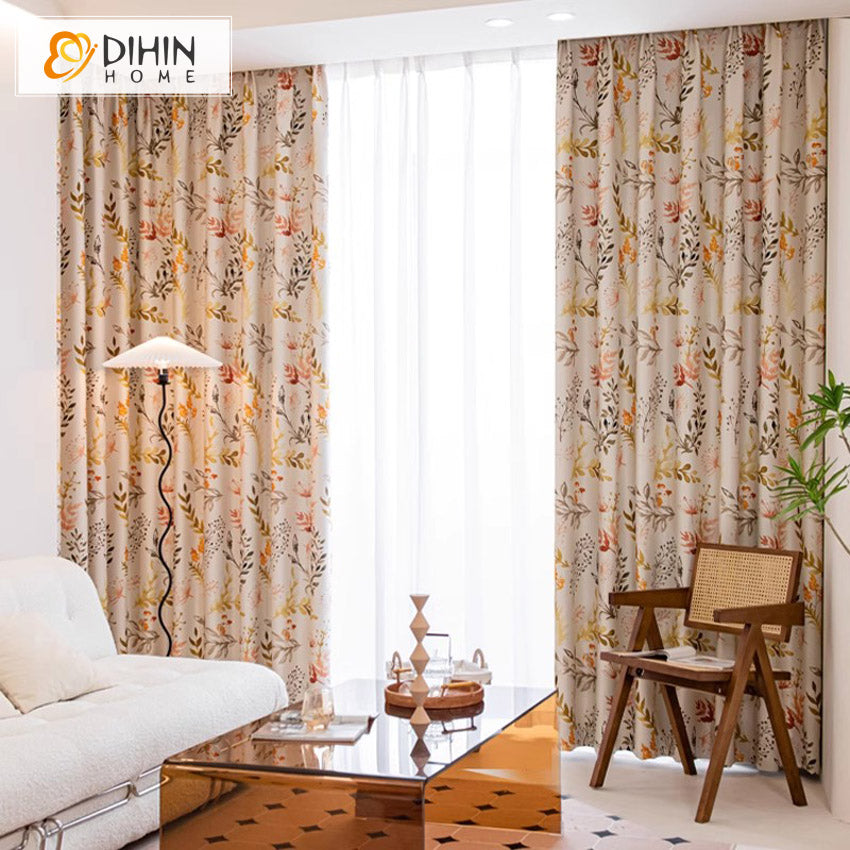 DIHIN HOME Pastoral Colorful Leaves Printed,Grommet Window Curtain for Living Room,Customzied Curtains