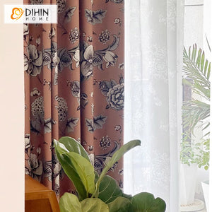 DIHIN HOME American Pastoral Thickness Flowers Printed,Blackout Grommet Window Curtain for Living Room