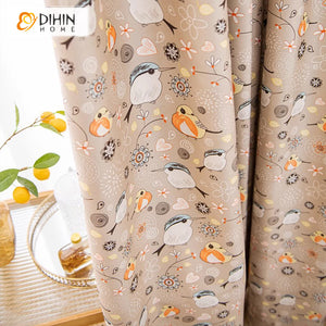 DIHIN HOME Pastoral Bird Printed,Grommet Window Curtain for Living Room,Customzied Curtains