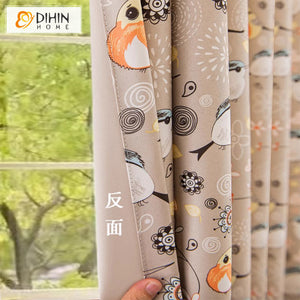 DIHIN HOME Pastoral Bird Printed,Grommet Window Curtain for Living Room,Customzied Curtains