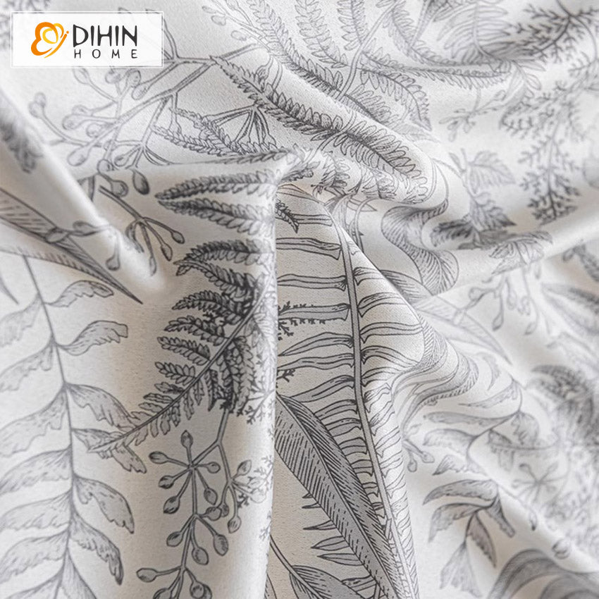 DIHIN HOME Cotton Linen Leaves Printed,Grommet Window Curtain for Living Room,Customzied Curtains