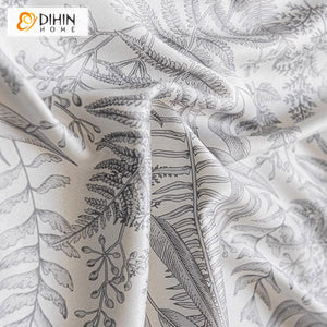 DIHIN HOME Cotton Linen Leaves Printed,Grommet Window Curtain for Living Room,Customzied Curtains