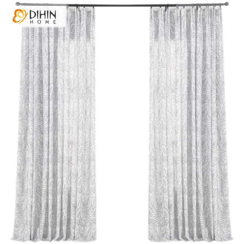 DIHIN HOME Cotton Linen Leaves Printed,Grommet Window Curtain for Living Room,Customzied Curtains