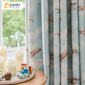 DIHIN HOME Cartoon Airplane Printed,Grommet Window Curtain for Living Room,Customzied Curtains