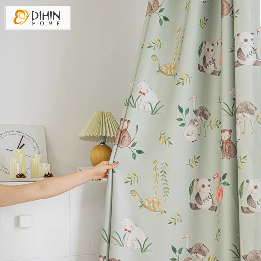 DIHIN HOME Cartoon Animals Printed,Grommet Window Curtain for Living Room,Customzied Curtains