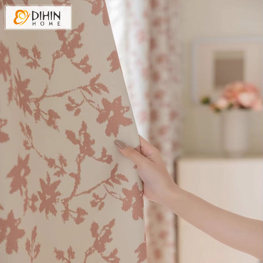 DIHIN HOME Pastoral Leaves Printed,Grommet Window Curtain for Living Room,Customzied Curtains