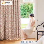 DIHIN HOME Pastoral Leaves Printed,Grommet Window Curtain for Living Room,Customzied Curtains