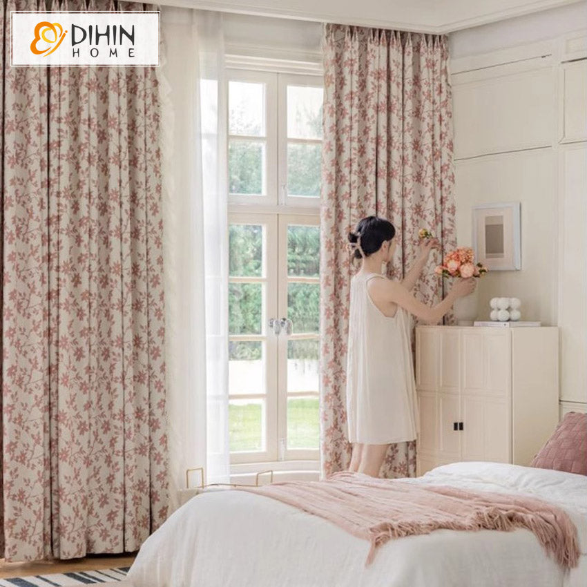 DIHIN HOME Pastoral Leaves Printed,Grommet Window Curtain for Living Room,Customzied Curtains