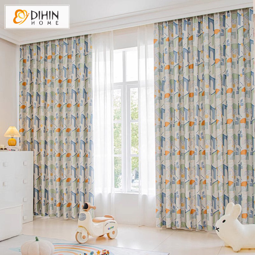 DIHIN HOME Cartoon Geometric Printed,Grommet Window Curtain for Living Room,Customzied Curtains (Copy)