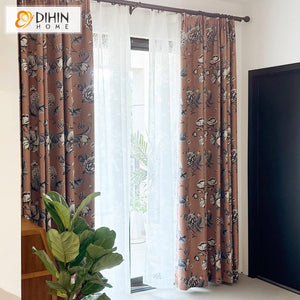 DIHIN HOME American Pastoral Thickness Flowers Printed,Blackout Grommet Window Curtain for Living Room