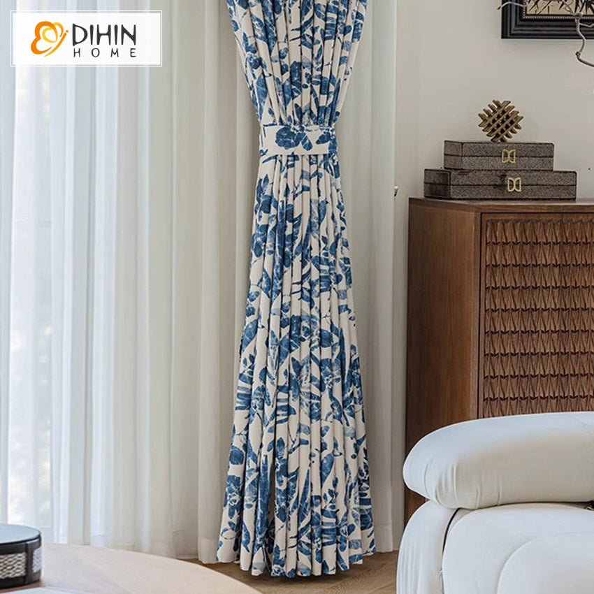 DIHIN HOME American Pastoral Blue Leaves Printed,Grommet Window Curtain for Living Room,Customzied Curtains Roman Shades Curtains Window Blinds custom curtains blackout curtains curtains for living room sheer curtains curtain fabric linen curtains kitchen curtains velvet curtains pinch pleat curtains bay window curtains outdoor curtains pleated curtains floral curtains dining room curtains kitchen valances drapes for bedroom patio curtains nursery curtains grommet curtains