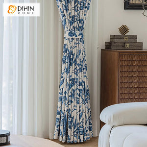 DIHIN HOME American Pastoral Blue Leaves Printed,Grommet Window Curtain for Living Room,Customzied Curtains Roman Shades Curtains Window Blinds custom curtains blackout curtains curtains for living room sheer curtains curtain fabric linen curtains kitchen curtains velvet curtains pinch pleat curtains bay window curtains outdoor curtains pleated curtains floral curtains dining room curtains kitchen valances drapes for bedroom patio curtains nursery curtains grommet curtains