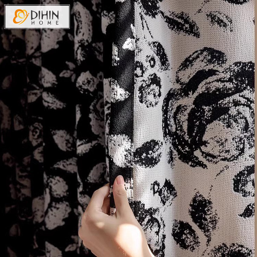 DIHIN HOME American Pastoral Ink White Flowers Printed,Blackout Grommet Window Curtain Customized Curtain Drapes for Living Room Roman Shades Curtains Window Blinds custom curtains blackout curtains curtains for living room sheer curtains curtain fabric linen curtains kitchen curtains velvet curtains pinch pleat curtains bay window curtains outdoor curtains pleated curtains floral curtains dining room curtains kitchen valances drapes for bedroom patio curtains nursery curtains grommet curtains