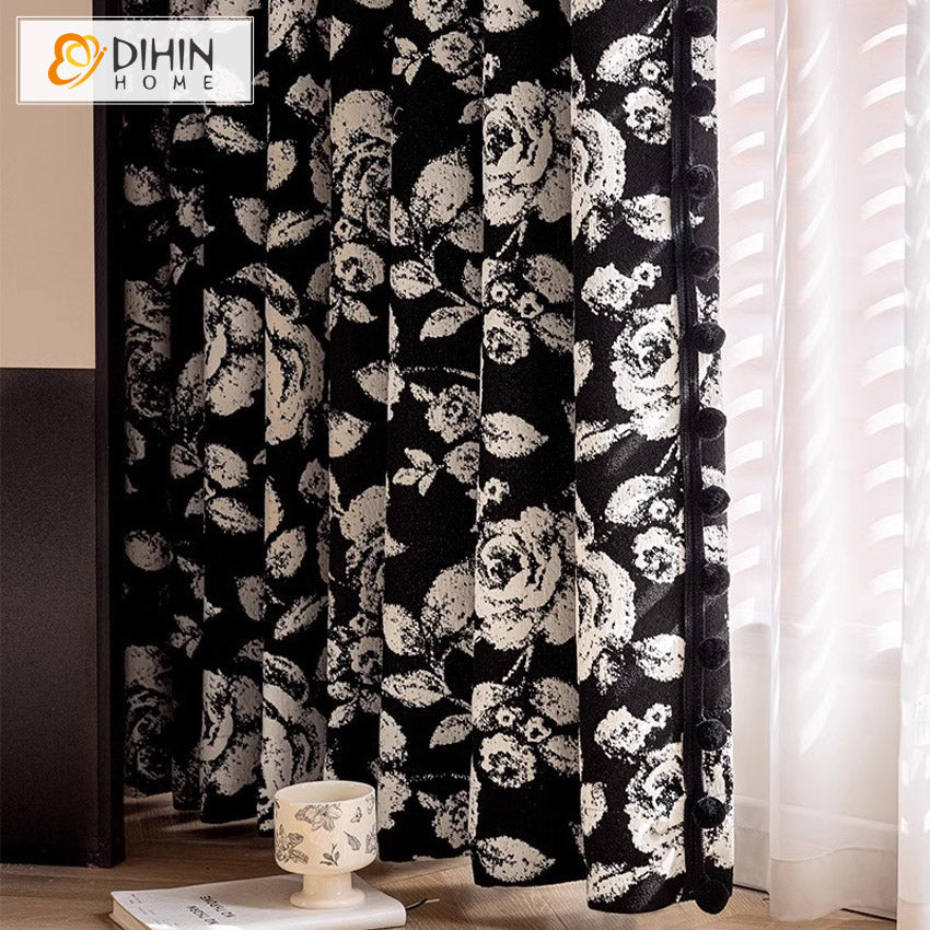 DIHIN HOME American Pastoral Ink White Flowers Printed,Blackout Grommet Window Curtain Customized Curtain Drapes for Living Room Roman Shades Curtains Window Blinds custom curtains blackout curtains curtains for living room sheer curtains curtain fabric linen curtains kitchen curtains velvet curtains pinch pleat curtains bay window curtains outdoor curtains pleated curtains floral curtains dining room curtains kitchen valances drapes for bedroom patio curtains nursery curtains grommet curtains