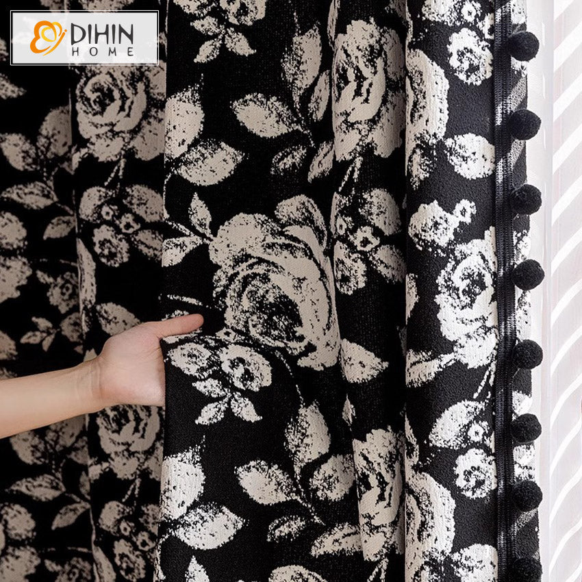 DIHIN HOME American Pastoral Ink White Flowers Printed,Blackout Grommet Window Curtain Customized Curtain Drapes for Living Room Roman Shades Curtains Window Blinds custom curtains blackout curtains curtains for living room sheer curtains curtain fabric linen curtains kitchen curtains velvet curtains pinch pleat curtains bay window curtains outdoor curtains pleated curtains floral curtains dining room curtains kitchen valances drapes for bedroom patio curtains nursery curtains grommet curtains