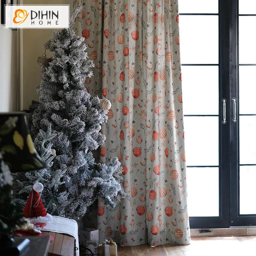 DIHIN HOME American Pastoral Pumpkin Printed,Blackout Grommet Window Curtain for Living Room Roman Shades Curtains Window Blinds custom curtains blackout curtains curtains for living room sheer curtains curtain fabric linen curtains kitchen curtains velvet curtains pinch pleat curtains bay window curtains outdoor curtains pleated curtains floral curtains dining room curtains kitchen valances drapes for bedroom patio curtains nursery curtains grommet curtains
