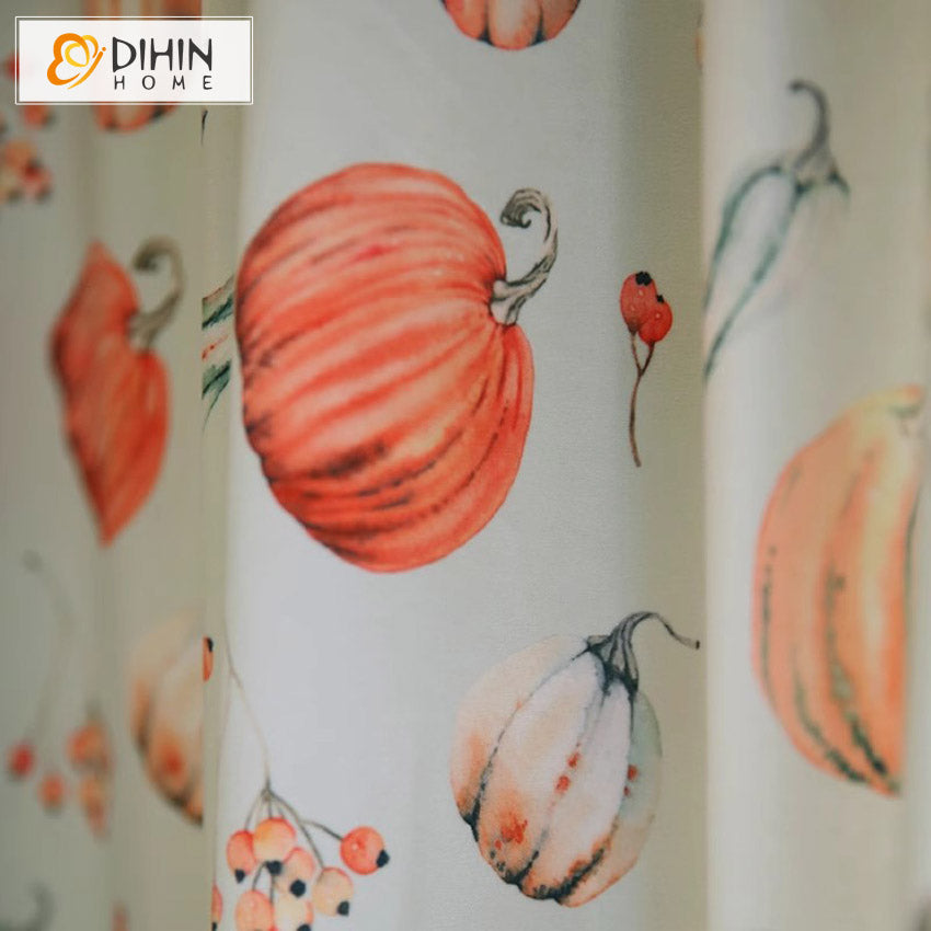 DIHIN HOME American Pastoral Pumpkin Printed,Blackout Grommet Window Curtain for Living Room Roman Shades Curtains Window Blinds custom curtains blackout curtains curtains for living room sheer curtains curtain fabric linen curtains kitchen curtains velvet curtains pinch pleat curtains bay window curtains outdoor curtains pleated curtains floral curtains dining room curtains kitchen valances drapes for bedroom patio curtains nursery curtains grommet curtains