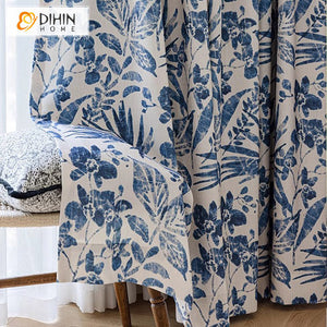 DIHIN HOME American Pastoral Thickness Blue Leaves Printed,Blackout Grommet Window Curtain Customized Curtain Drapes for Living Room Roman Shades Curtains Window Blinds custom curtains blackout curtains curtains for living room sheer curtains curtain fabric linen curtains kitchen curtains velvet curtains pinch pleat curtains bay window curtains outdoor curtains pleated curtains floral curtains dining room curtains kitchen valances drapes for bedroom patio curtains nursery curtains grommet curtains