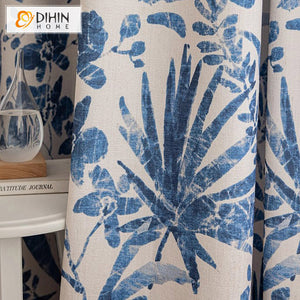 DIHIN HOME American Pastoral Thickness Blue Leaves Printed,Blackout Grommet Window Curtain Customized Curtain Drapes for Living Room Roman Shades Curtains Window Blinds custom curtains blackout curtains curtains for living room sheer curtains curtain fabric linen curtains kitchen curtains velvet curtains pinch pleat curtains bay window curtains outdoor curtains pleated curtains floral curtains dining room curtains kitchen valances drapes for bedroom patio curtains nursery curtains grommet curtains