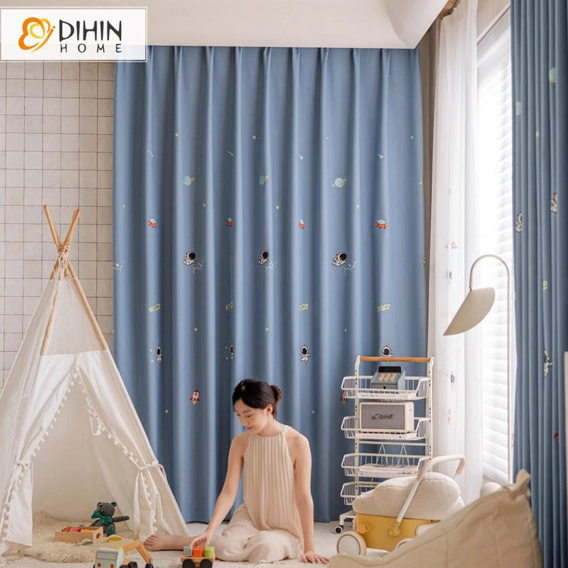 DIHIN HOME Cartoon Astronaut Embroidered,Blackout Grommet Window Curtain for Living Room ,52x63-inch,1 Panel Roman Shades Curtains Window Blinds custom curtains blackout curtains curtains for living room sheer curtains curtain fabric linen curtains kitchen curtains velvet curtains pinch pleat curtains bay window curtains outdoor curtains pleated curtains floral curtains dining room curtains kitchen valances drapes for bedroom patio curtains nursery curtains grommet curtains